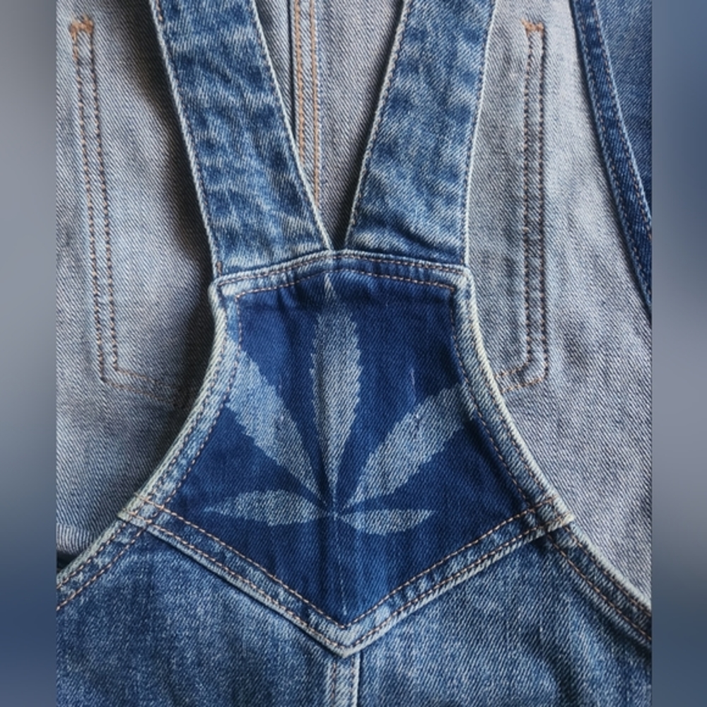 Overalls cyanotyped cannabis leaf print size 8 sold CAN MAKE SIMILAR.  MESSAGE